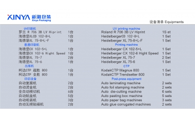 浙江新雅印刷有限公司設(shè)備清單